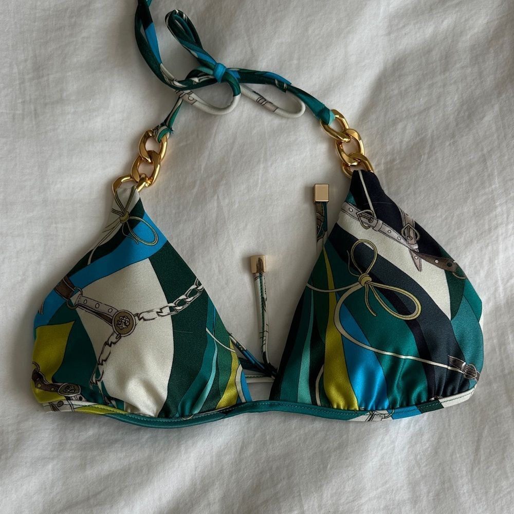 L'AGENCE Vibrant Bikini Top with Gold Chains